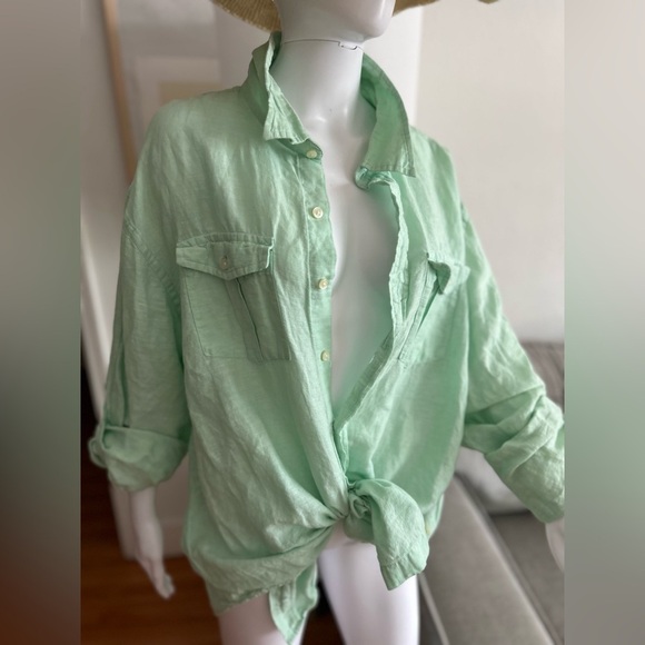 Old Navy Linen Lime Green Boho Summer Beach Unisex Shirt Size XXL - Picture 3 of 10